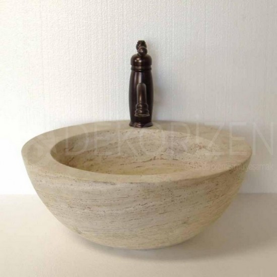 Travertine Battery Round Marble Sink