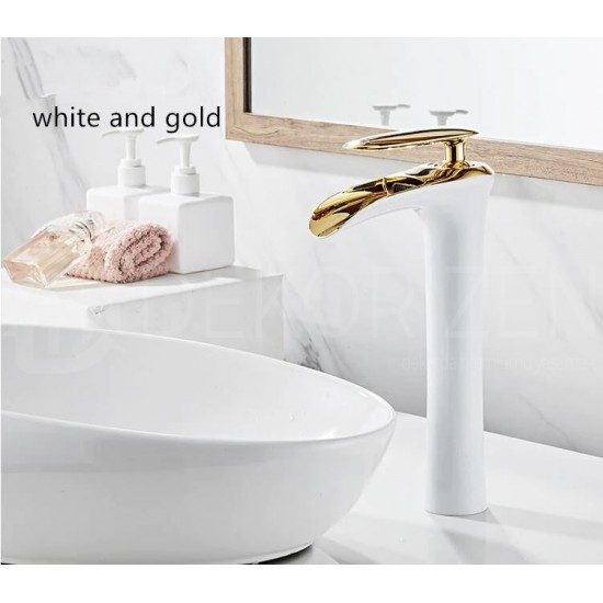 White x Gold Mix Waterfall Dish Sink Faucet