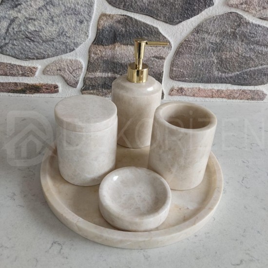 Beige 5 Pcs Marble Bathroom Set