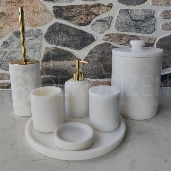 White 7 Pcs Marble Bathroom Set