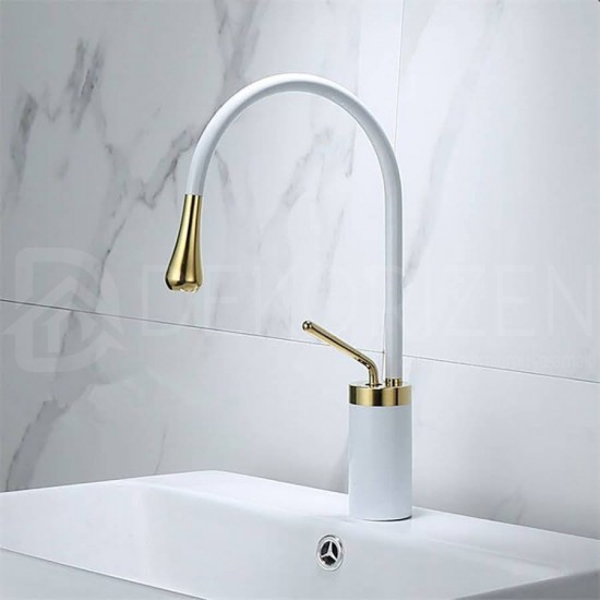 White - Gold Minimal Mid Sink Faucet