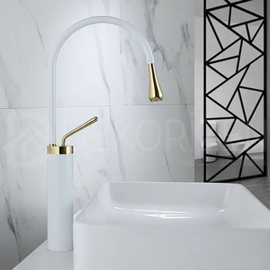 White - Gold Minimal Max Bowl Sink Faucet