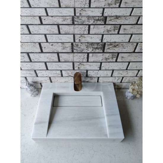 White Hidden Drain Corner Marble Sink