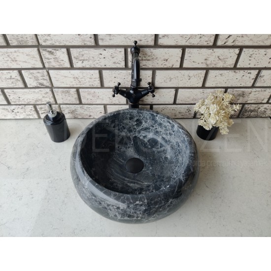 Black Bold Wheel Marble Sink