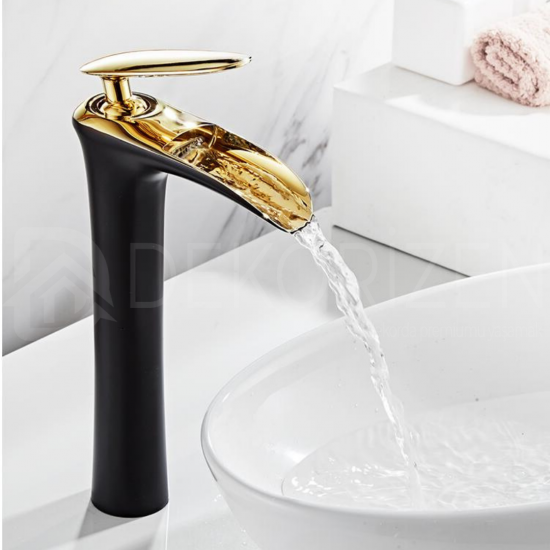 Black x Gold Mix Waterfall Dish Sink Faucet